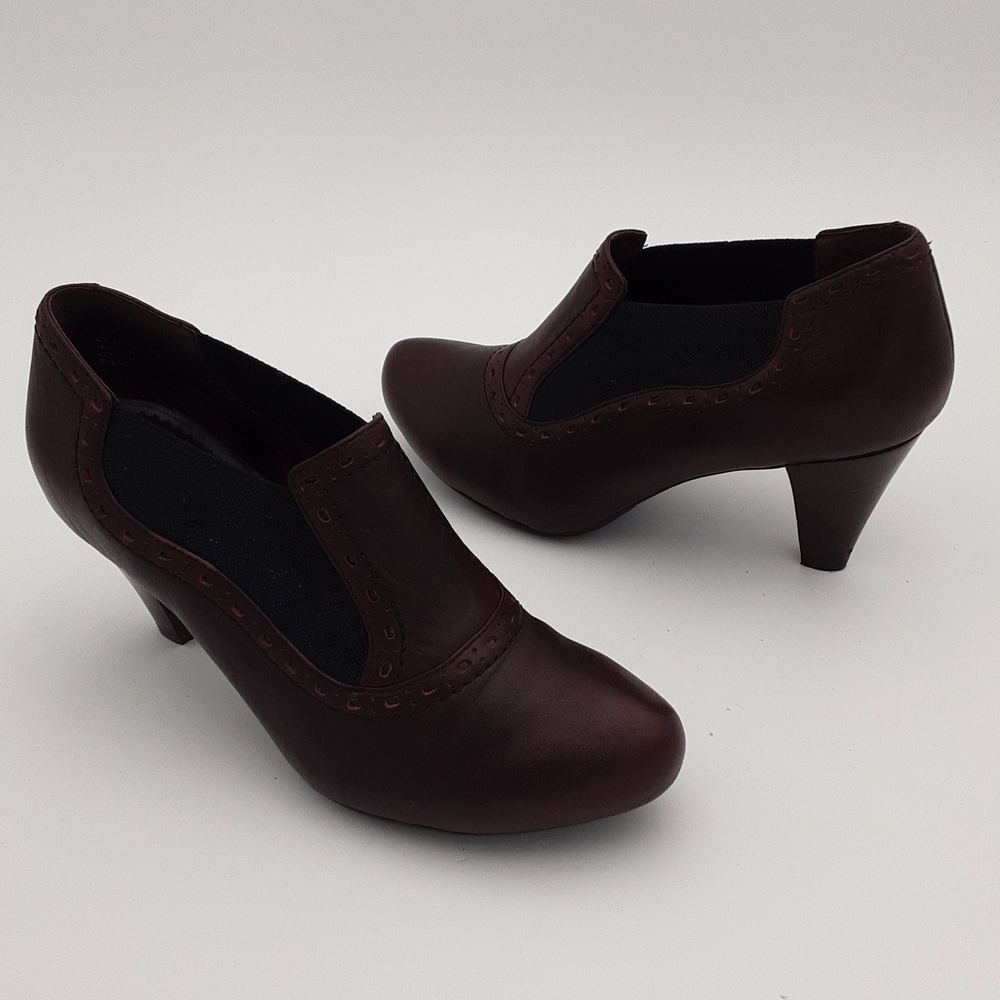 Indigo ankle booties pump women burgendy leather pull on casual office retro 9M